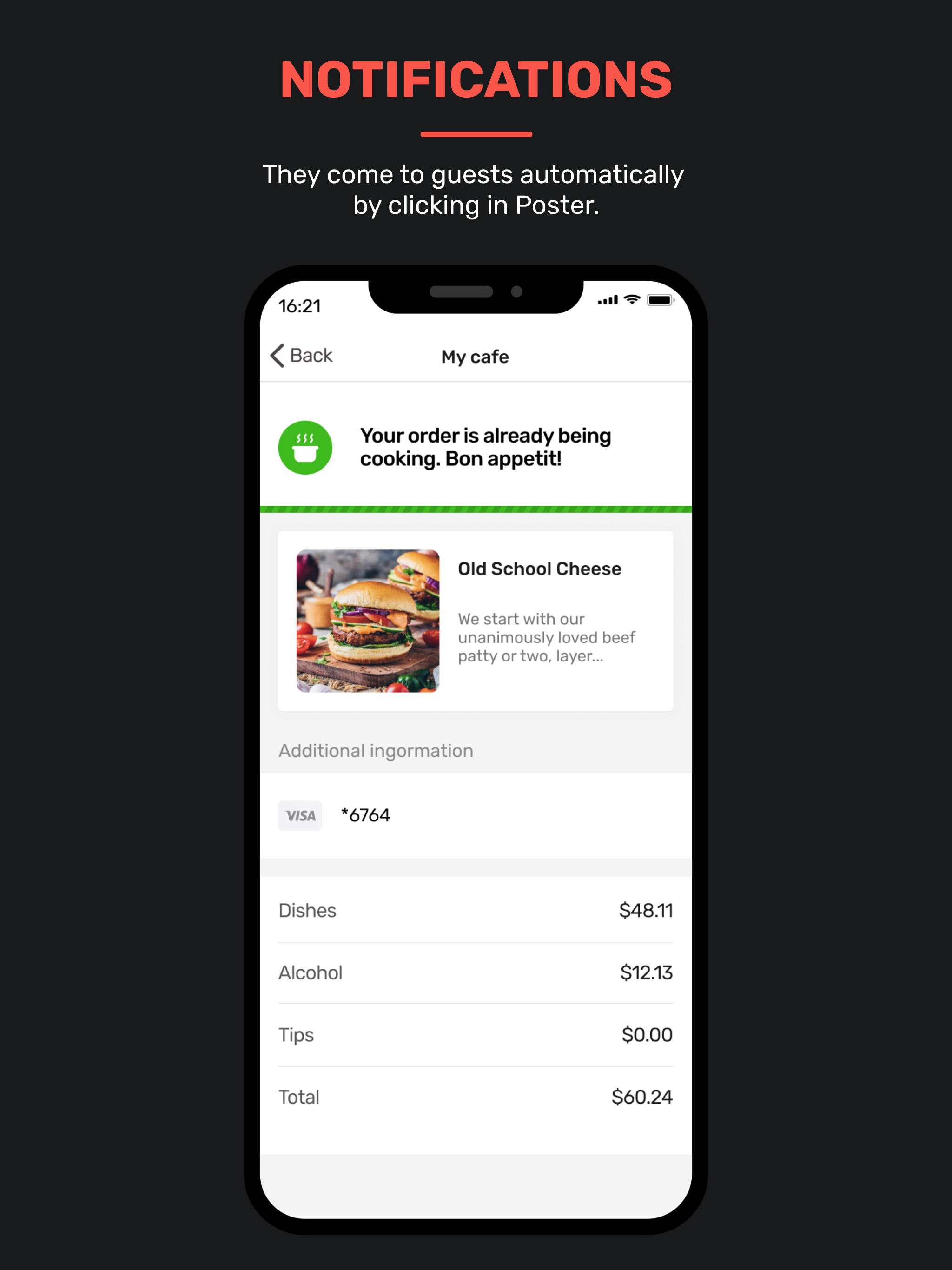 Online menu with orders and payments to Terminal